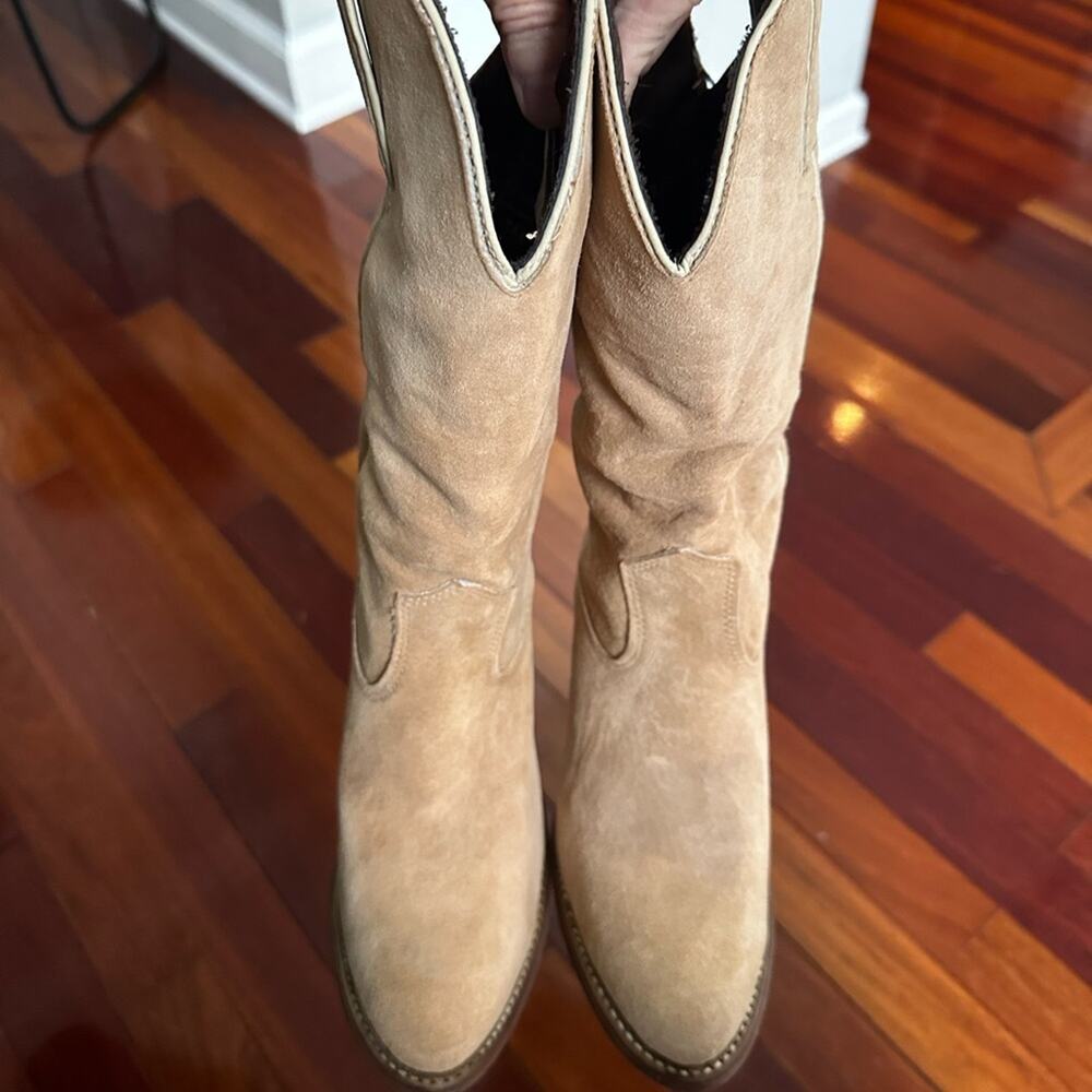 Vintage Capezio Tan Leather Suede Heeled Boots Size 7M L704 Western Cowgirl - Picture 2 of 12